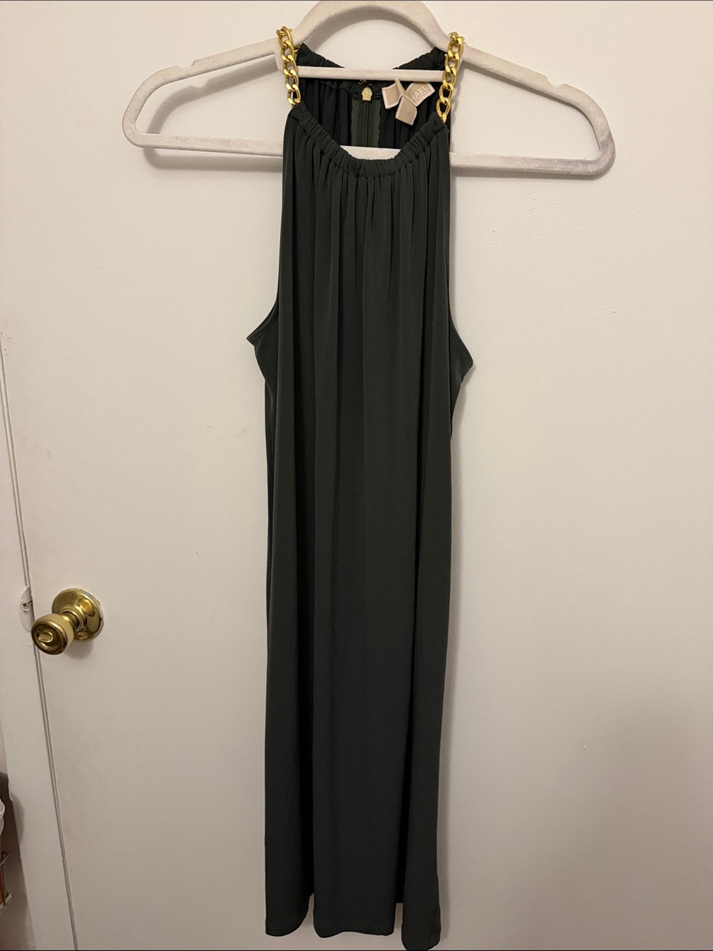 Michael Kors Black Halter Maxi Dress with Gold Chain Straps
